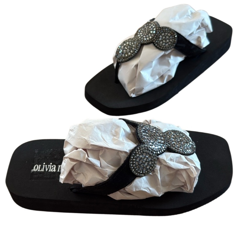 WOMEN RHINESTONE FLIP FLOPS THICK SOLE PLATFORM SANDALS SUMMER BEACH SHOE SZ 6.5